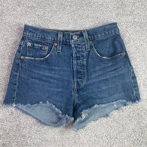 Levi's 501 Cut Off Denim Shorts Women's 24 Blue Mid-Rise Button Fly Preppy